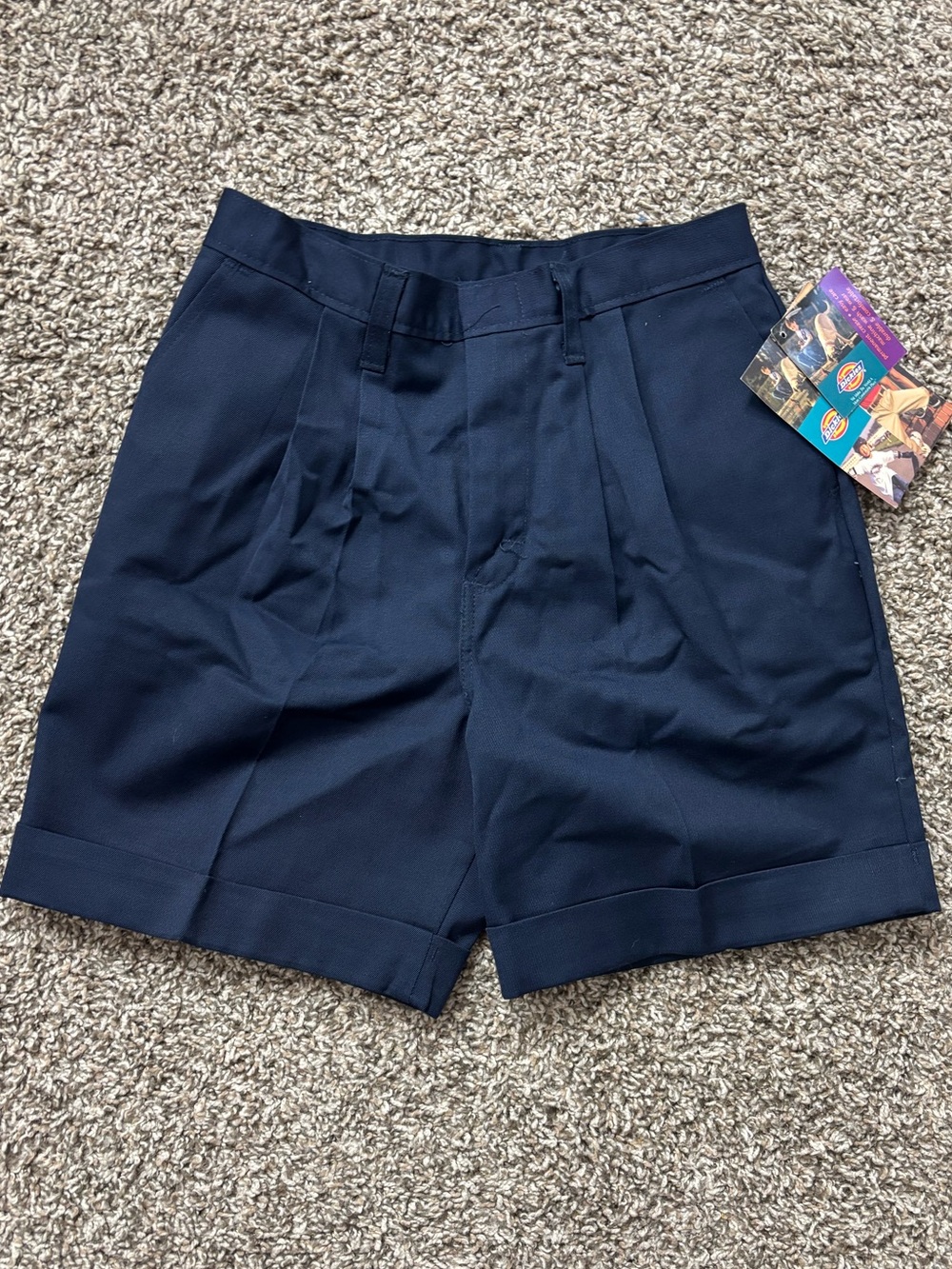 Dickies Kids Vintage Navy Flat-Front Pleated School Uniform Shorts Size 12R NWT
